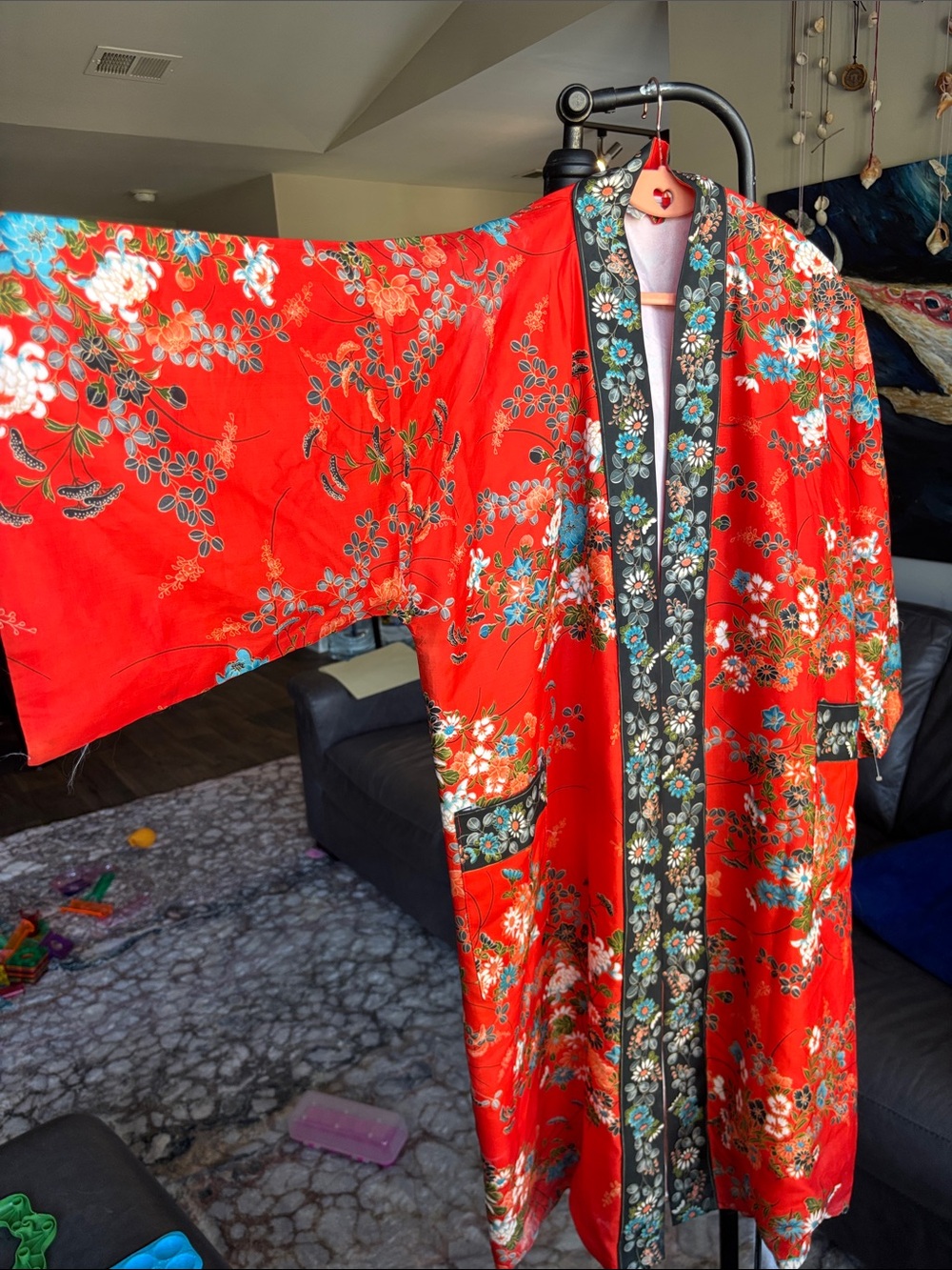 NEW Vintage Red Floral Silk 100% Kimono made in Japan